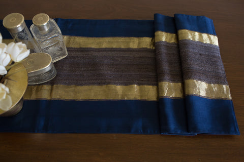 Over-dyed Maheshwari (Indigo) | Woven Tussar Panel